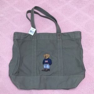 Polo Ralph Lauren Teddy Bear Grey Canvas Tote Bag